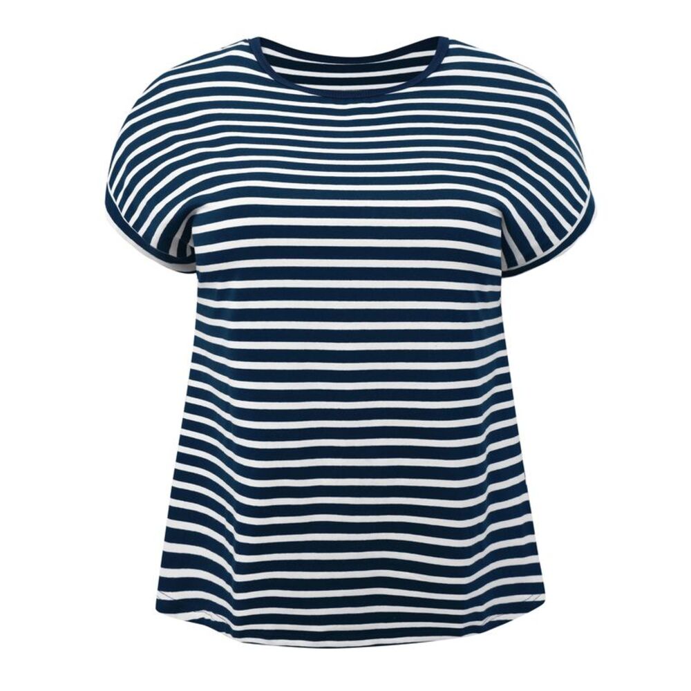Women Plus Size Striped Raglan Sleeve Crew Neck Blouses Navy Blue